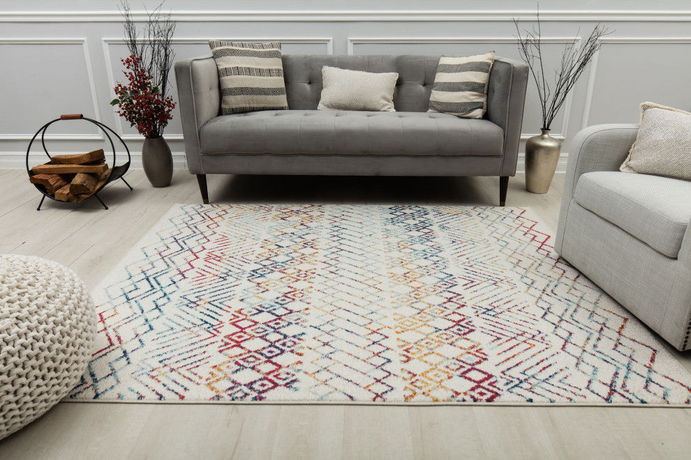 Cove Prismatic Delight Moroccan Tribal White Area Rug, 8'3"x10'0"