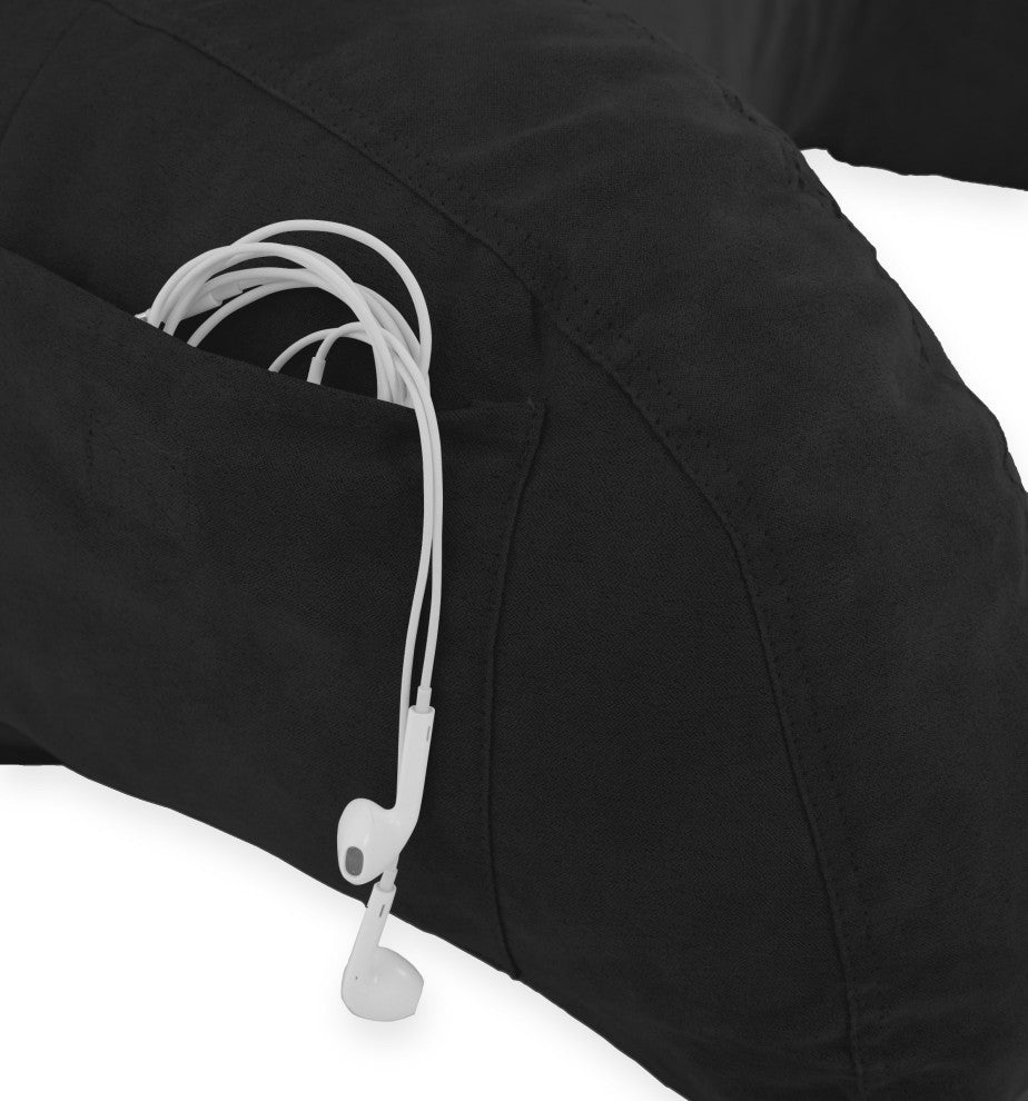 Black Microsuede Reading Pillow and Support Bed Backrest Pillow With Arms