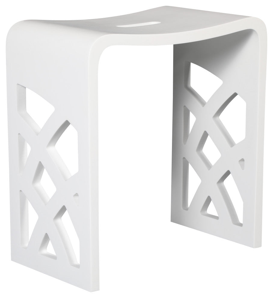 White Matte Solid Surface Resin Bathroom/Shower Stool, Designer