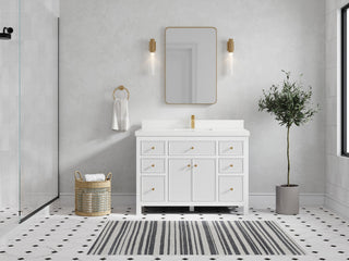 Sonoma 48 Single Sink Reeded Bath Vanity in White 2" White Quartz