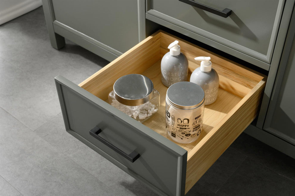 60" Double Sink Vanity Cabinet, Carrara White Top, Pewter Green