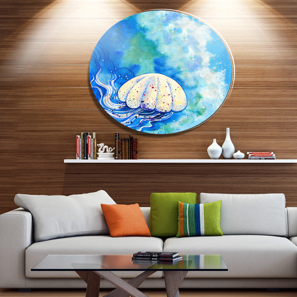 Jellyfish Watercolor, Animal Round Wall Art, 23"