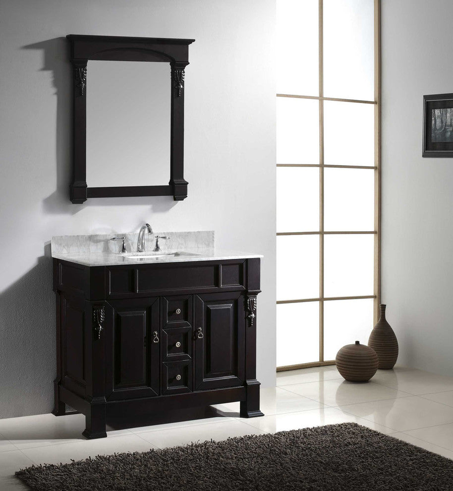 Virtu Huntshire 40" Single Bathroom Vanity, Dark Walnut, Mirror