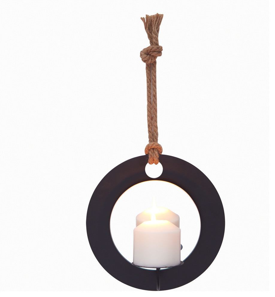 Round Pillar Candle Sconce With Rope