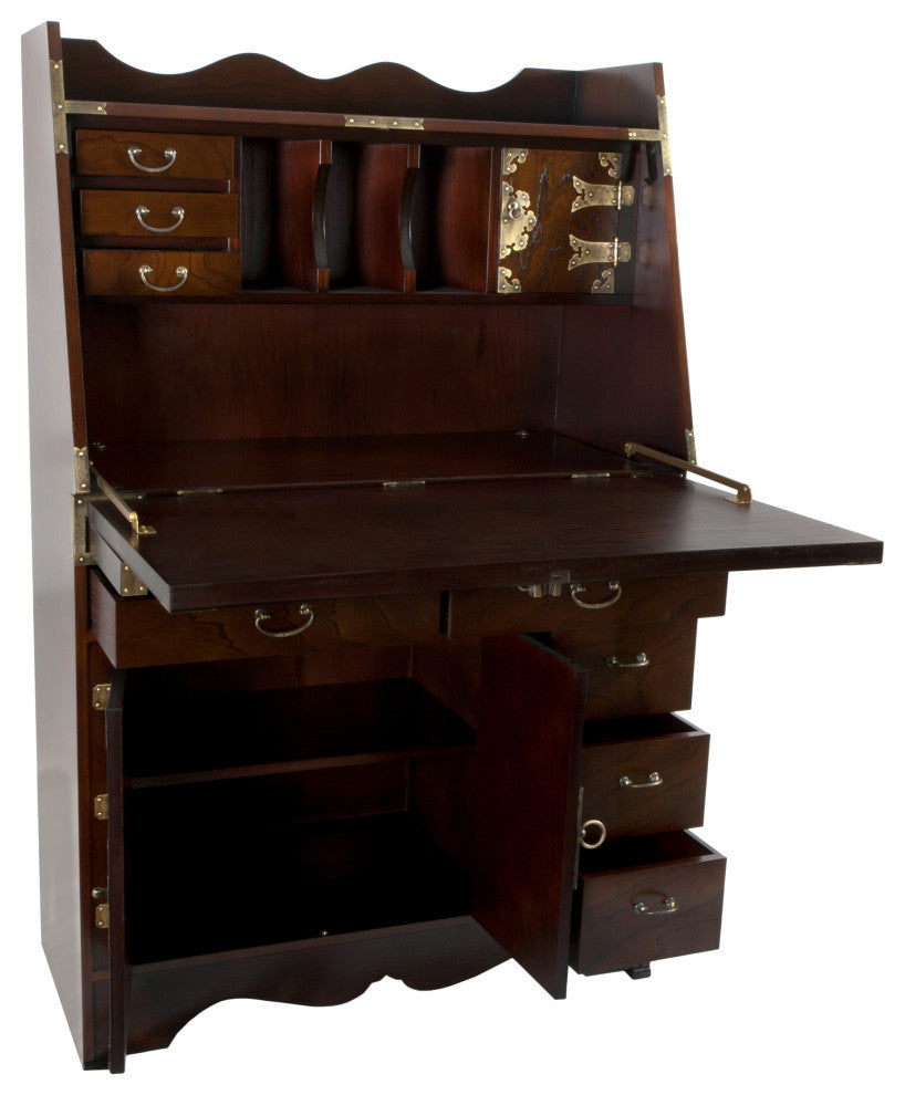 Korean Antique Style Drop Leaf Secretary Desk