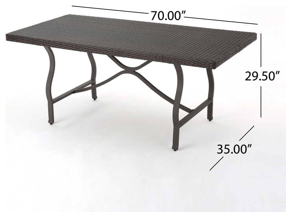 GDF Studio 7-Piece Azore Outdoor Wicker Dining Set With Aluminum Dining Table