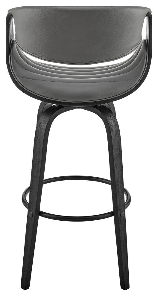 30" Gray Faux Leather and Black Wood Retro Chic Bar Stool