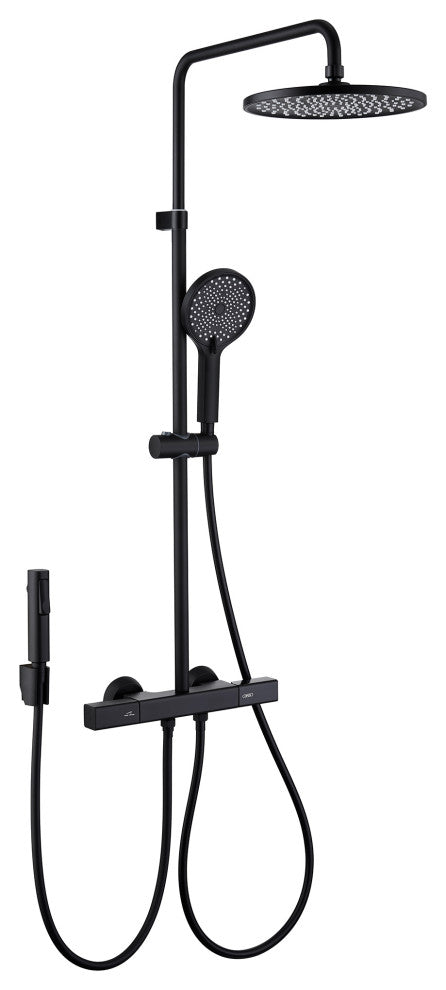 Wall Mounted Multi-Function Rain Shower System with Rough-in Valve, Matte Black