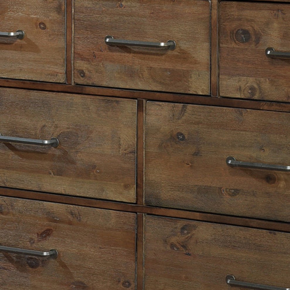 Benzara BM181900 Spacious Wooden Dresser With 7 Drawers, Rustic Burnished Brown