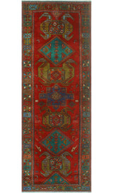 Fine Vintage Distressed Carolina Red/Navy Runner, 3'10x10'10