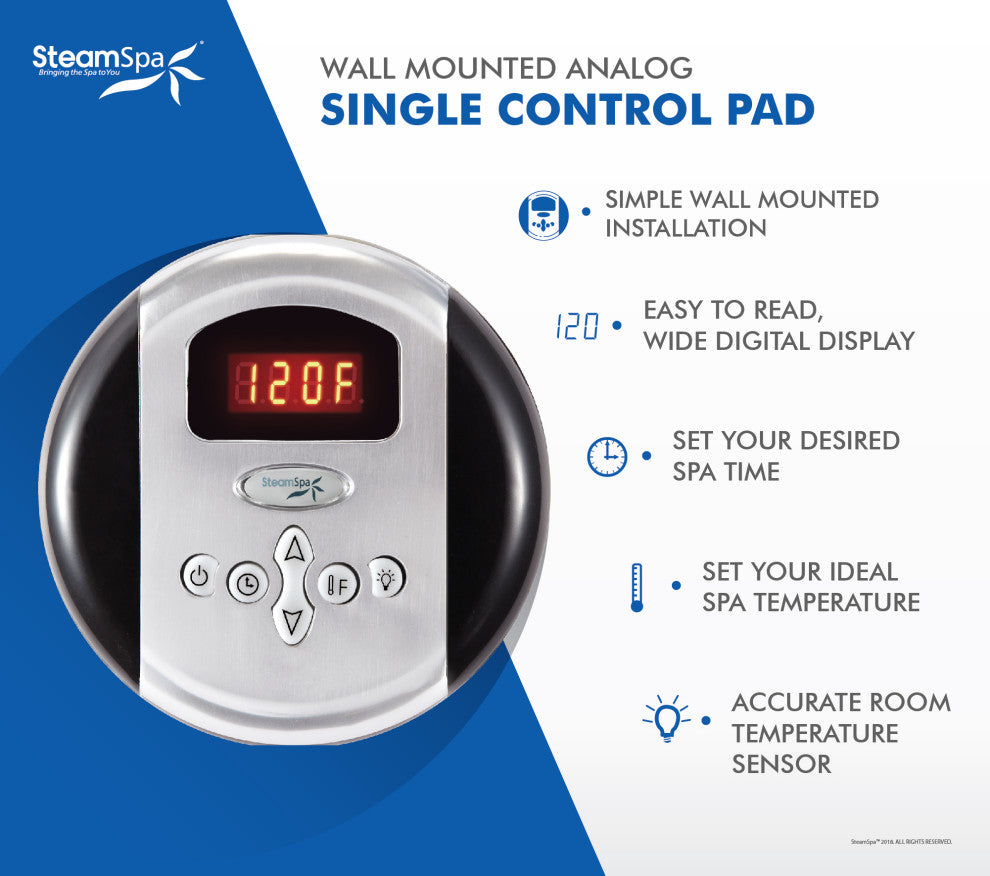 7.5 KW QuickStart Acu-Steam Bath Generator,Built-in Auto Drain,Polished Chrome