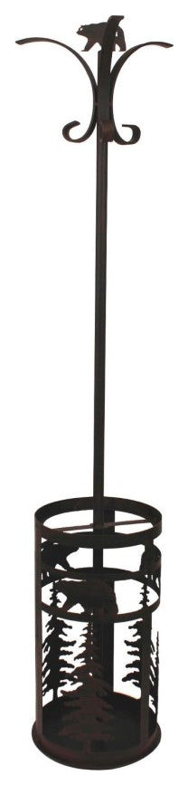 Burnt Sienna Iron Coat Rack and Umbrella Stand With Bear and Feather Tree Accent