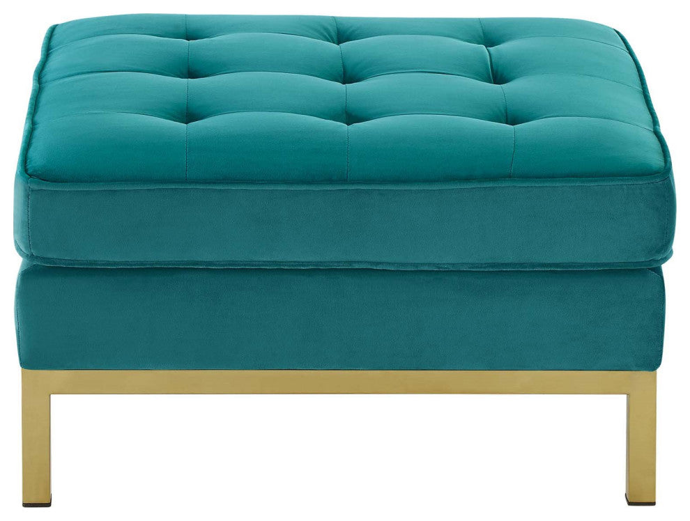 Accent Chair Ottoman, Velvet, Gold Teal Blue, Modern, Living Lounge Hospitality