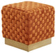 Myrtle 19" Square Weave Design Velvet Ottoman With Gold Base Orange Marmalade