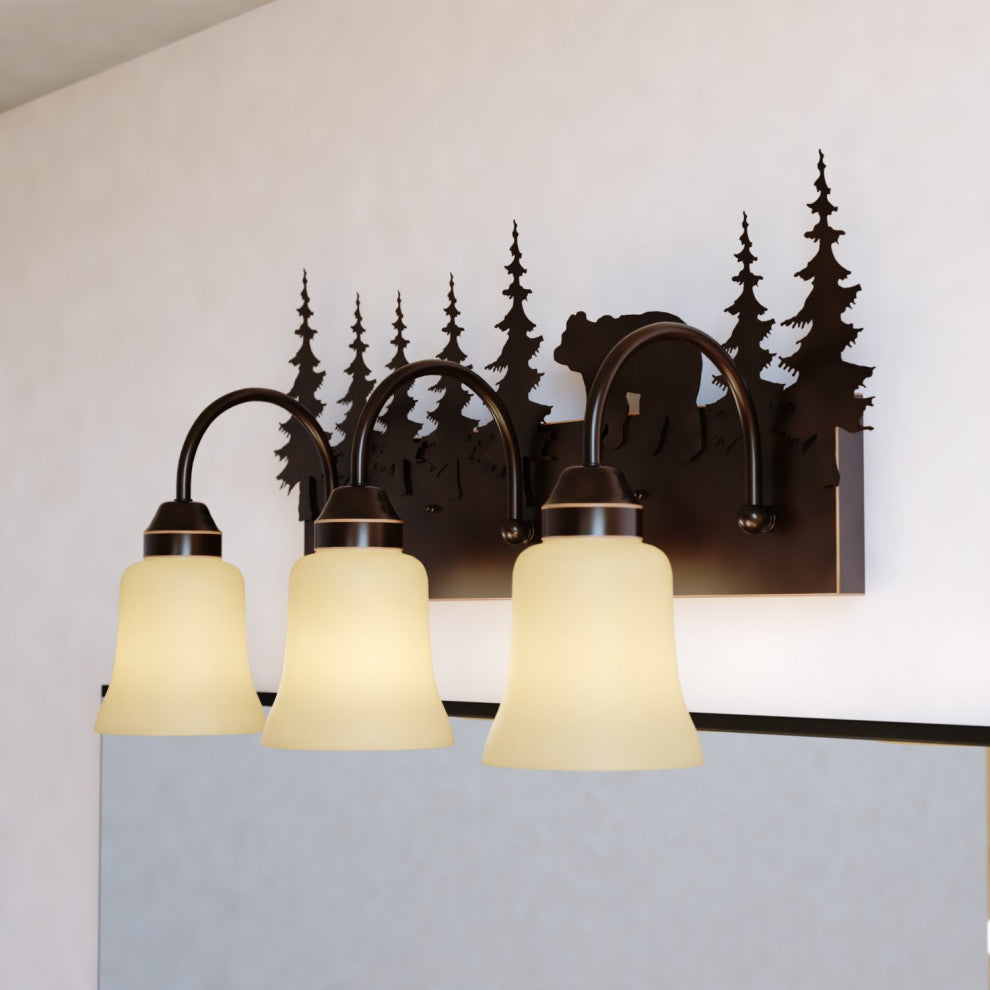 Bryce Bronze Rustic Bathroom Wall Fixture, Bear, 3-Light