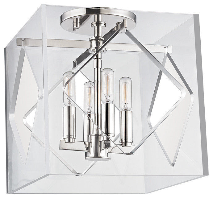 Travis 4-Light Flush Mount Acrylic Shade, Polished Nickel