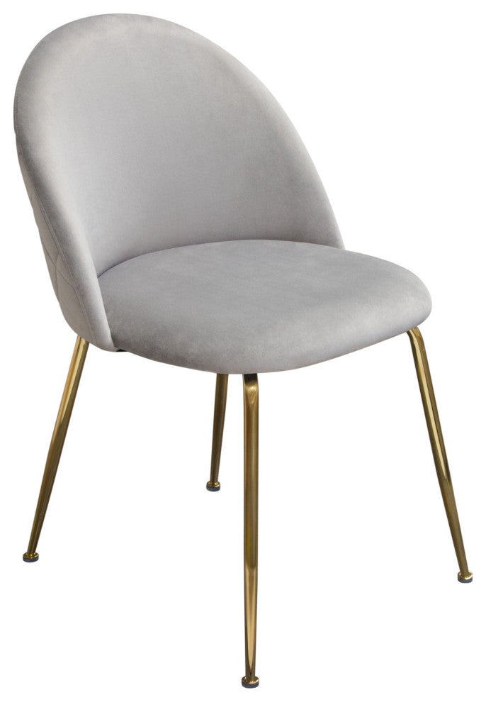 Lilly 2 Dining Chairs With Gold Metal Legs, Gray Velvet