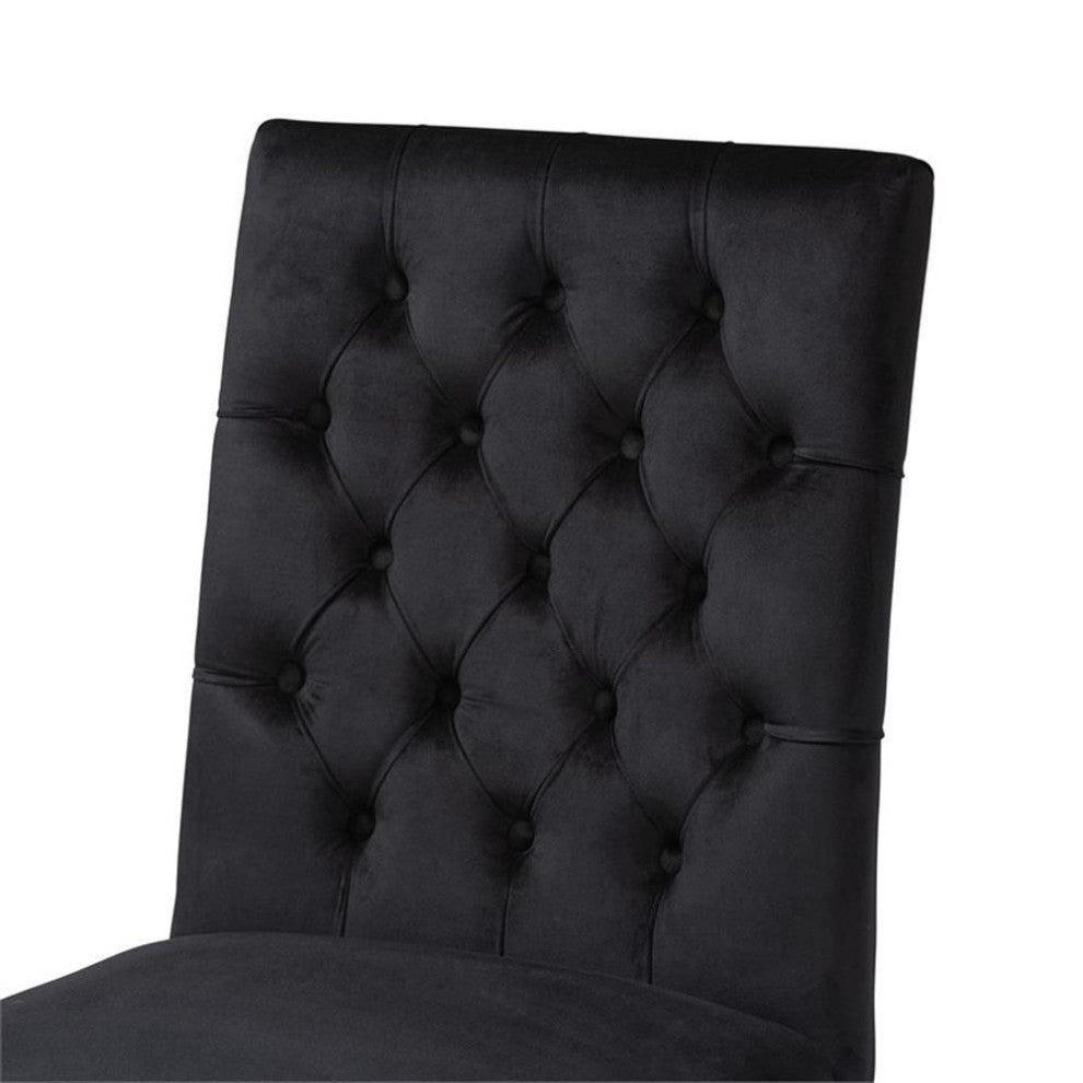 Caspera Black Velvet Fabric and Gold Metal 2-Piece Dining Chair Set