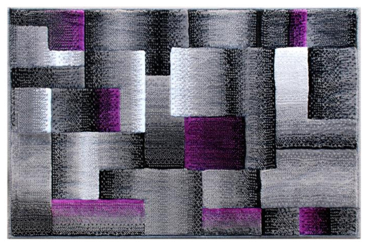 Elio Collection Color Blocked Area Rug, Purple, 2' X 3'