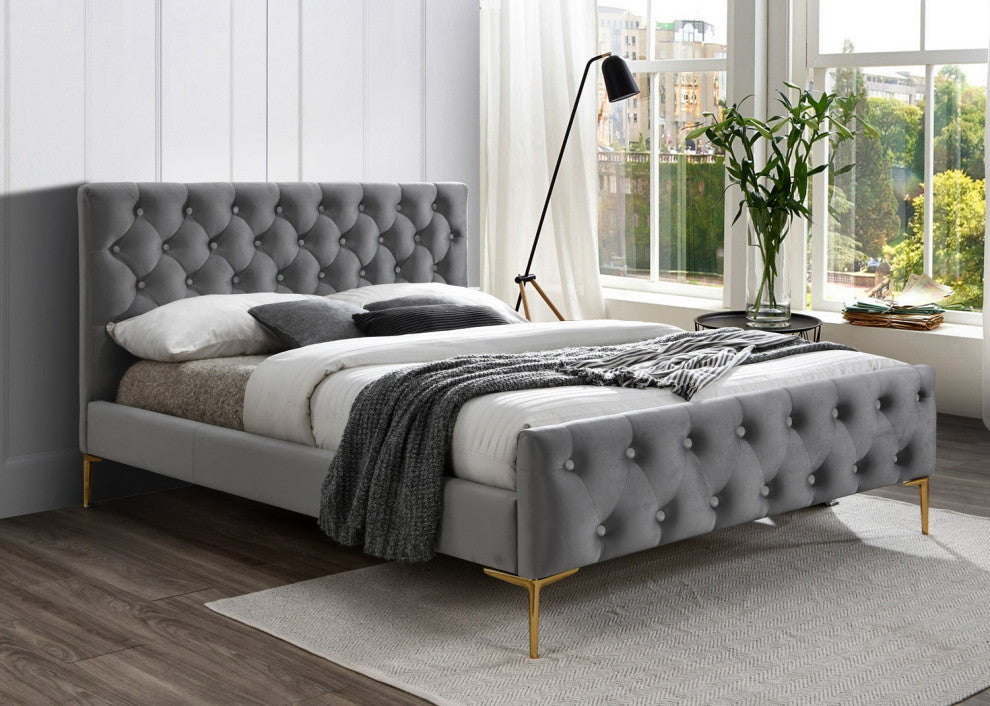 France Upholstered Platform Bed, Queen, Charcoal