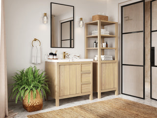 Elizabeth Oak 36" Center Sink Vanity, White 2" Carrara Marble