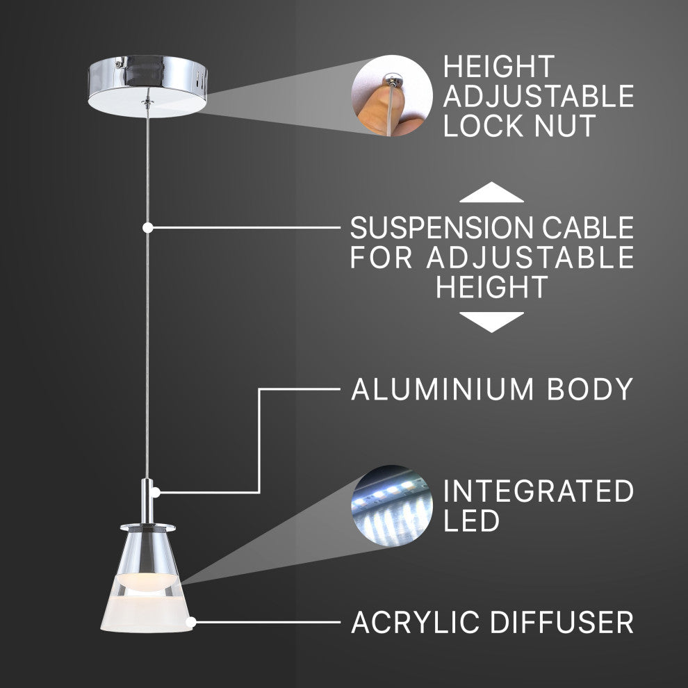Alain 1-Light Adjustable Metal Integrated LED Pendant, 5