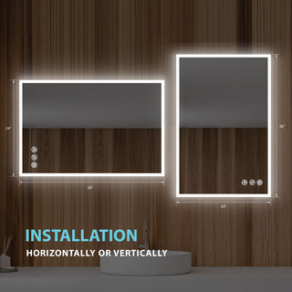 Fogless, Dimmable, Color Temperature Adjustable LED Mirror, 24x36