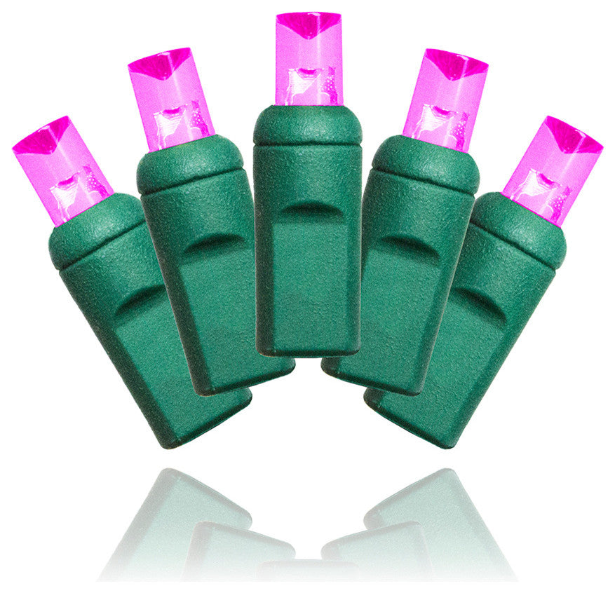 50 5Mm Pink Strobe Lights 6" Spacing On Green Wire