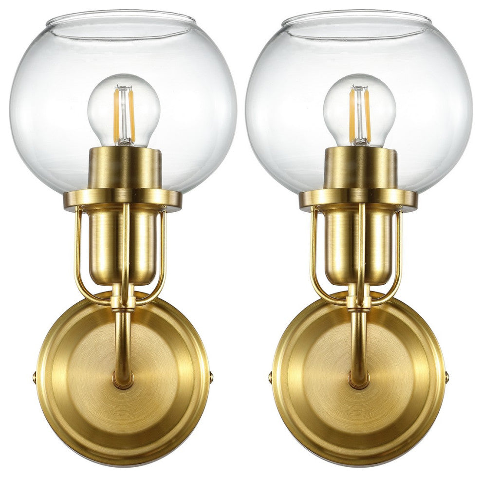 Safavieh Huron Wall Sconce Set of 2 Satin Brass/Clear