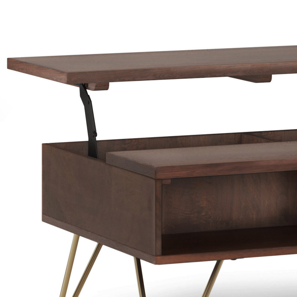 Hunter Lift Top Coffee Table in Oak Veneer, Umber Brown and Gold