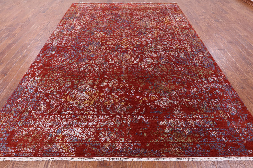 9' 1" X 12' 2" Modern Hand Knotted Wool and Silk Rug Q11353