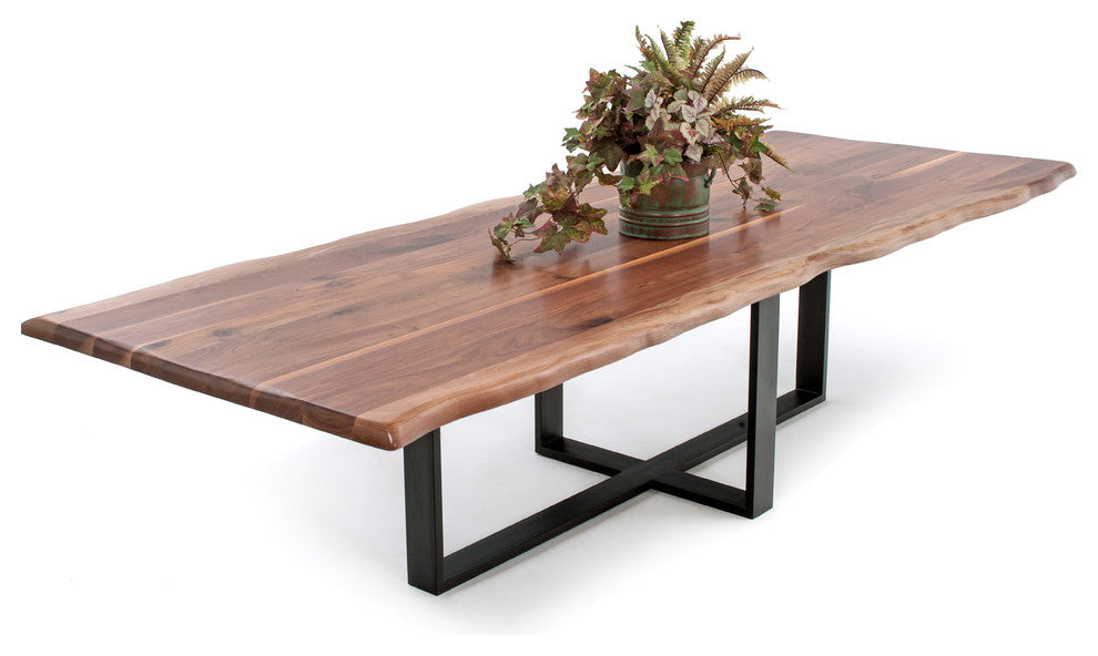 Contemporary Live Edge Dining Table, Black Walnut, 60x48x31