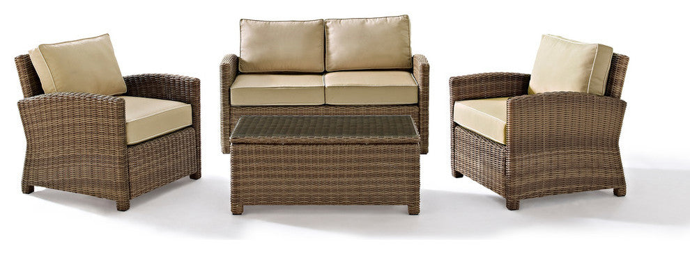 Bradenton 4-Piece Outdoor Wicker Seating Set With Sand Cushions