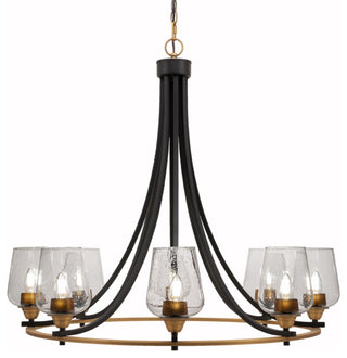 Paramount 8-Light Chandelier, Matte Black & Brass, 5" Clear Bubble Glass