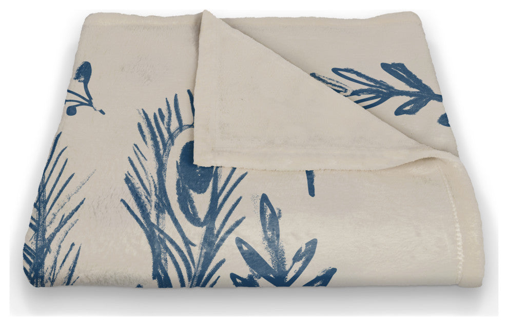 Blue Drawn Peacock 50x60 Coral Fleece Blanket
