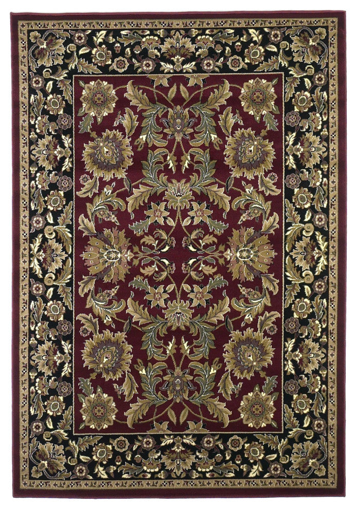 HomeRoots 5' x 8' Red or Black Floral Bordered Area Rug