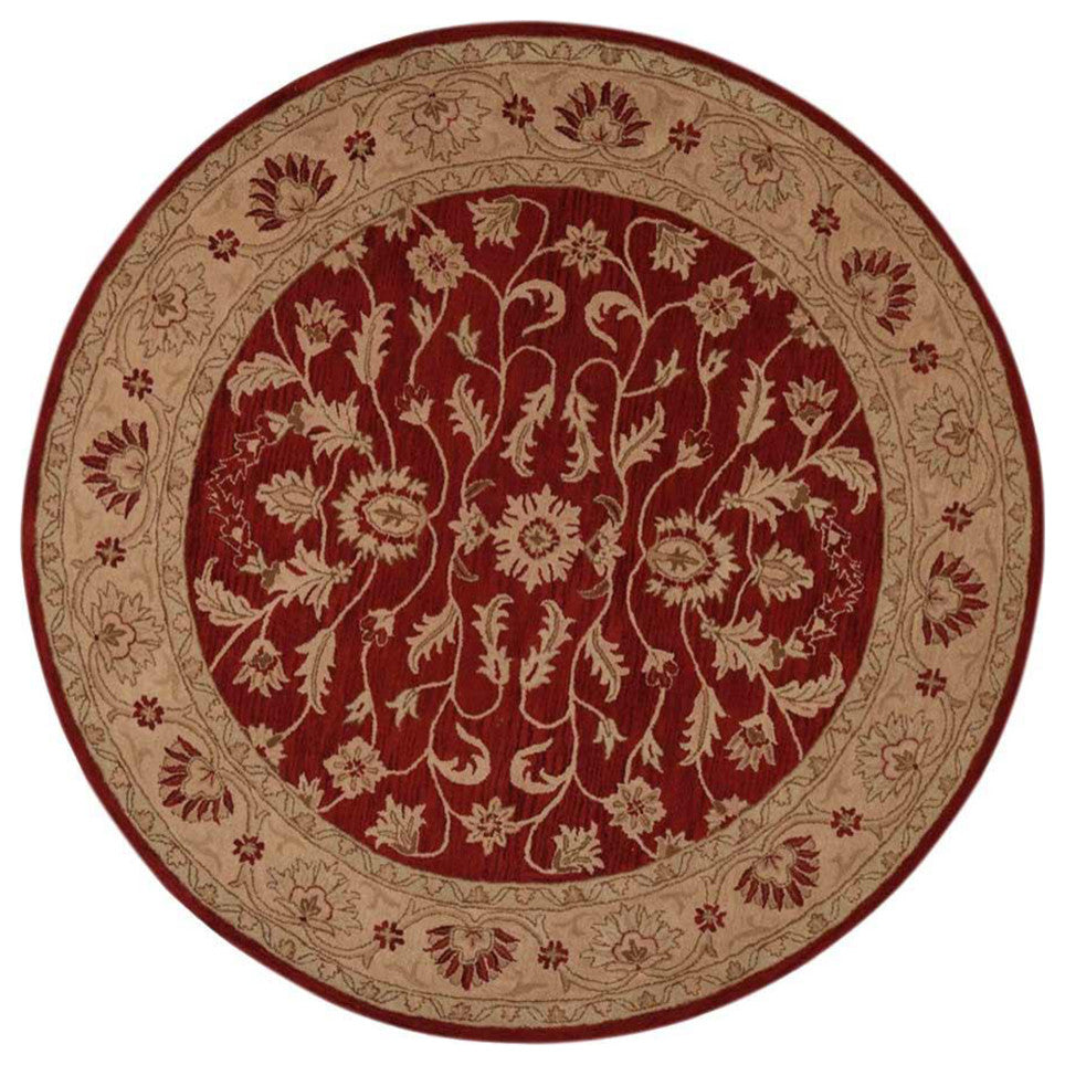 HAND TUFTED WOOL ECO-FRIENDLY AREA RUGS - Round,Red Gold,Oriental