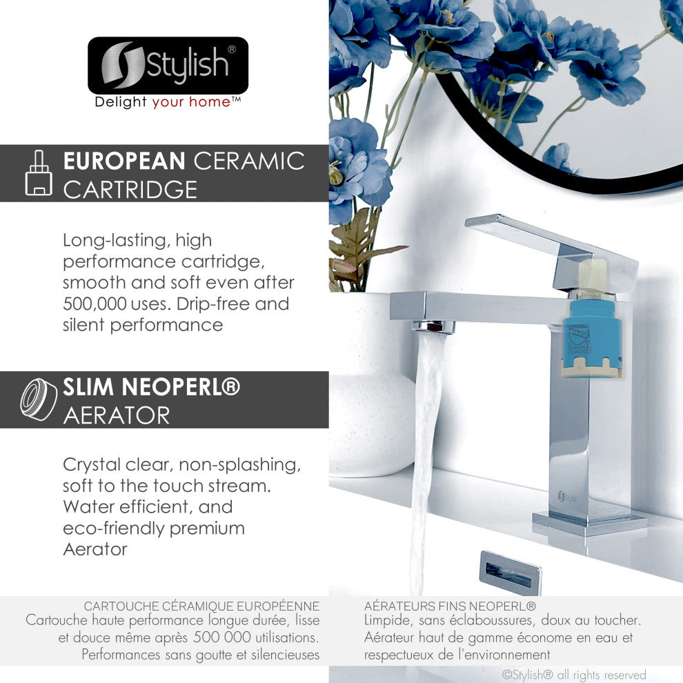 STYLISH Bathroom Faucet Single Handle Polished Chrome Finish, B-112C AVA