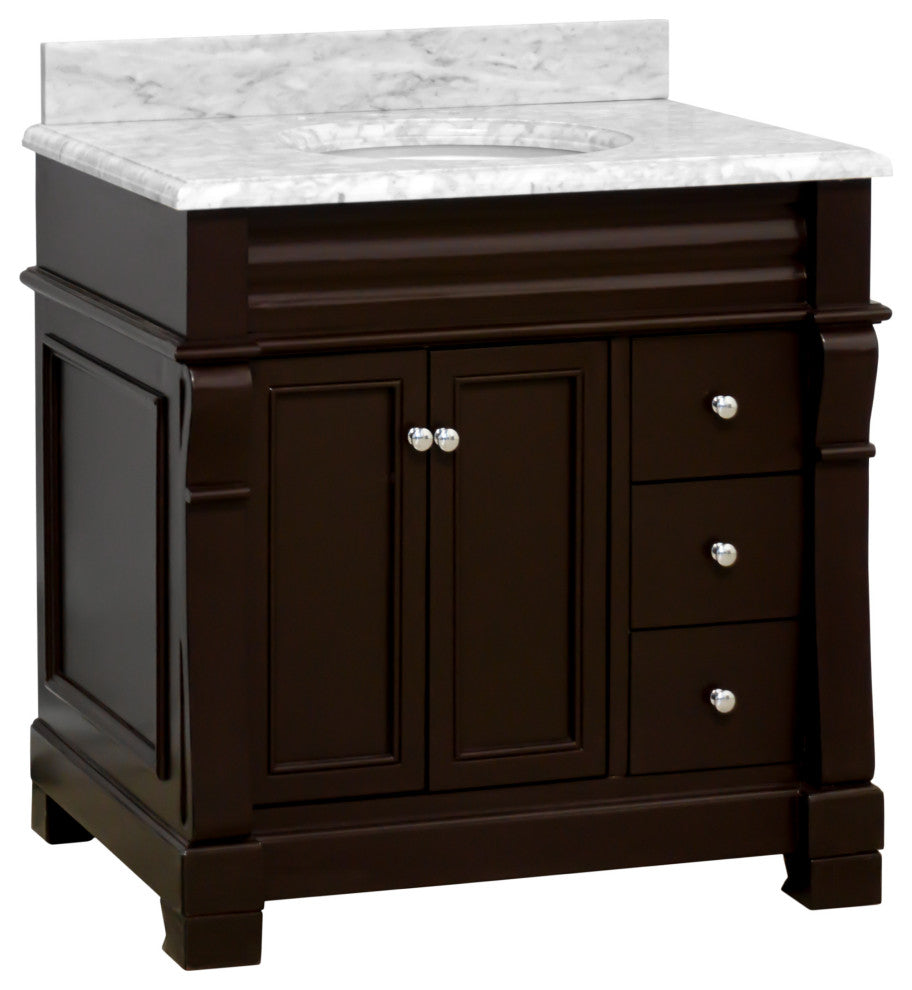 Westminster Bath Vanity, Base: Chocolate, 36", Top: Carrara Marble