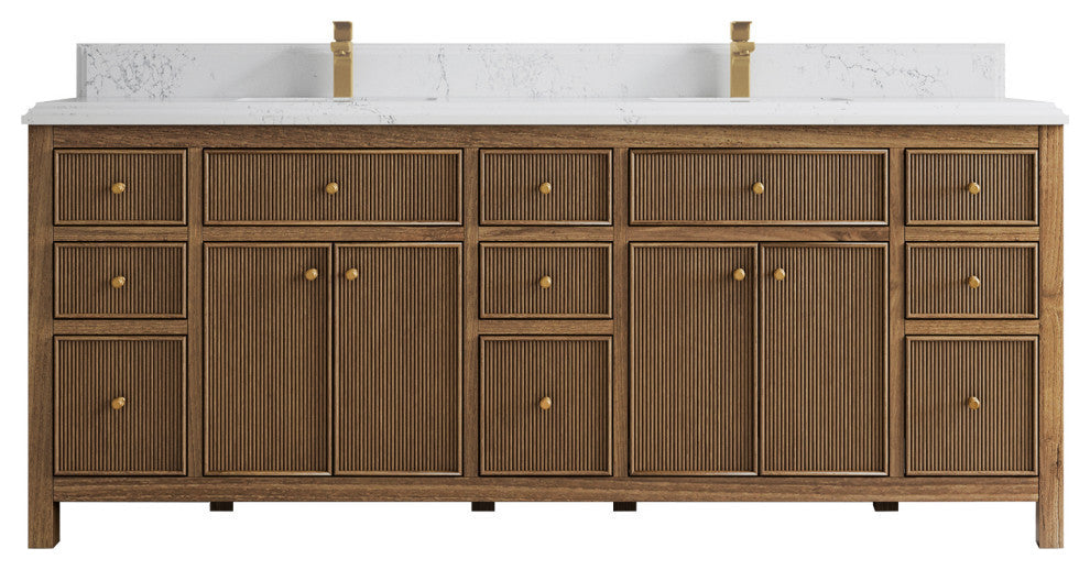 Sonoma Teak 84 Double Sink Bath Vanity in Dark Natural with 1.5" Empira Quartz