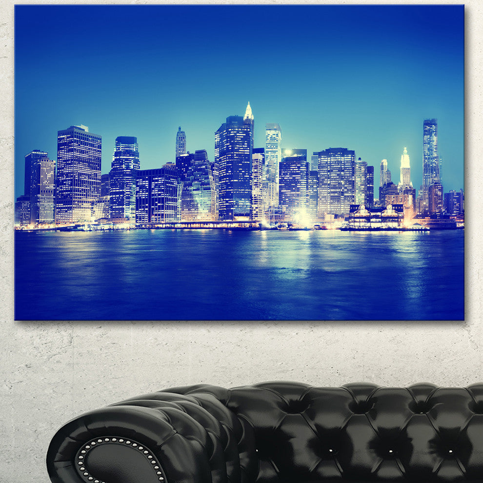 New York City Night Panorama, Extra Large Canvas Art Print, 40"x30"