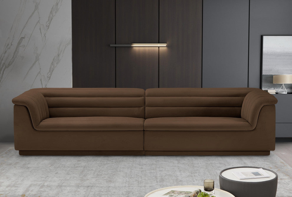 Cascade Upholstered Modular Sofa, Brown, Velvet, Straight Sofa