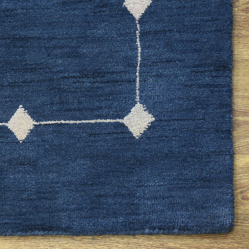 HAND KNOTTED LOOM WOOL ECO-FRIENDLY AREA RUGS - Rectangle, Blue, Geometric