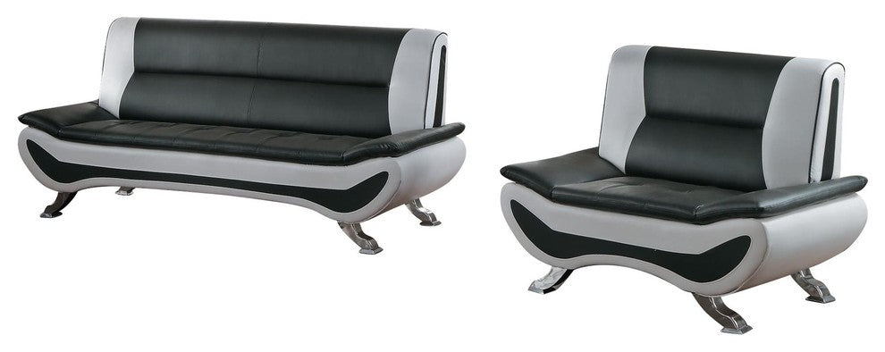 2-Piece Valentino Italianate Sofa and Chair, Black and White Leather