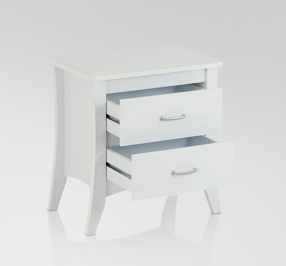 White Wooden 2 Drawer Nightstand