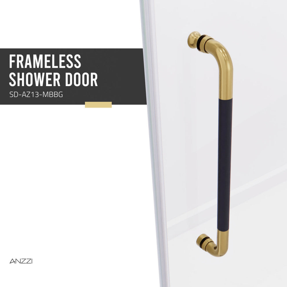 Madam 76-in. x 48-in. Frameless Sliding Shower Door, Matte Black/Brushed Gold