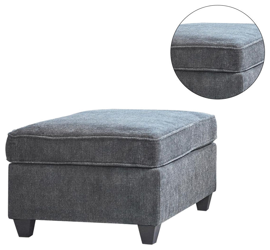 Fabric Upholstered Rectangular Ottoman, Dark Gray