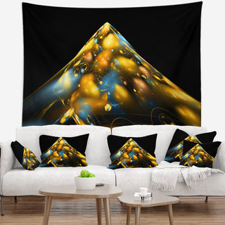 Fractal Golden Blue Structure Contemporary Wall Tapestry, 39"x32"