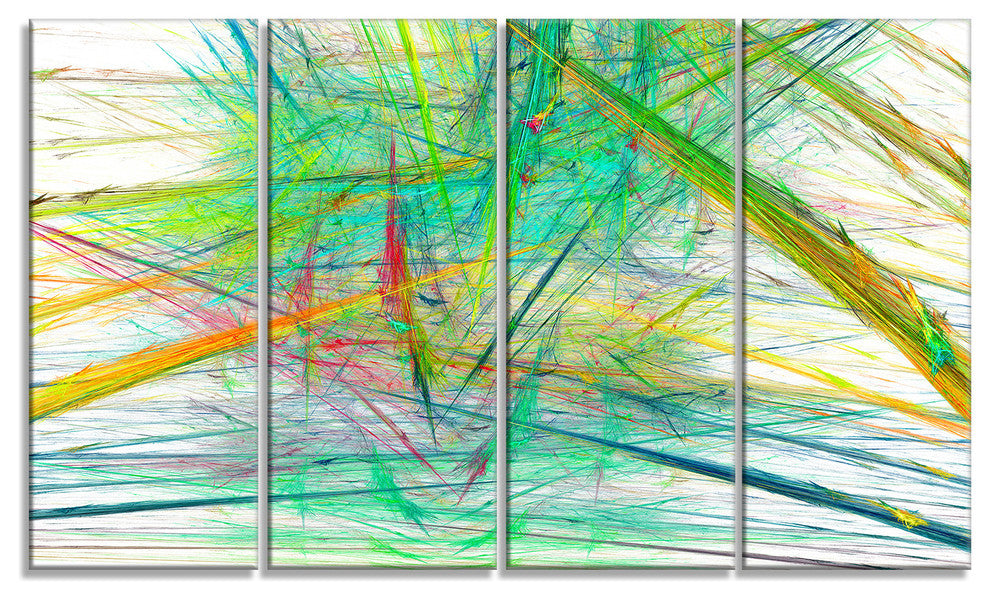 Green Magical Fractal Pattern, Abstract Canvas Art Print, 48"x28", 4 Panels