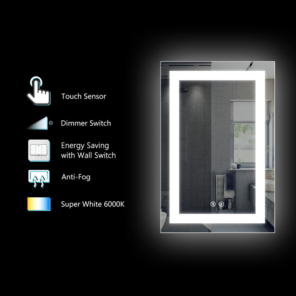 Vanity LED Lighted Backlit Wall Mounted Bathroom  Mirror, 24x36", 2 Buttons